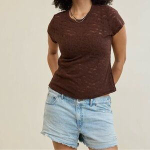 Aerie Vintage Brown Lace Short Sleeve size small, 90’s, Y2K, whimsy